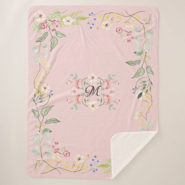Cobertor Sherpa Decoração floral da fazenda do monograma chique (Frente)