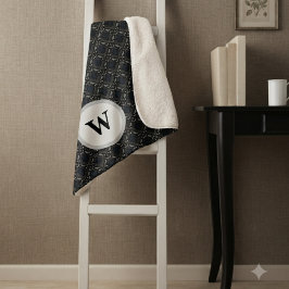 Cobertor Sherpa Decoração Monograma de Corvo Vitoriano em Carvão M