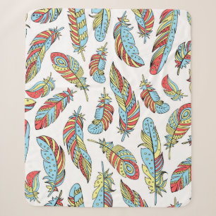 Cobertor Sherpa Decorative feathers seamless pattern. Hand drawn v