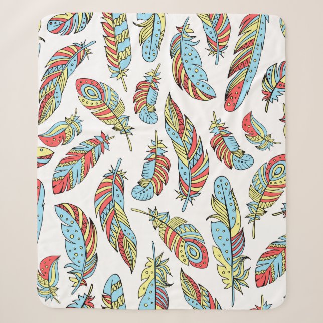 Cobertor Sherpa Decorative feathers seamless pattern. Hand drawn v (Frente)