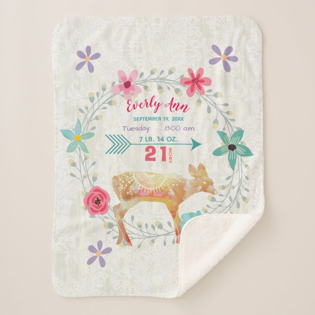 Cobertor Sherpa Deer Fawn Baby Girl Aposta Aquarela (Frente)