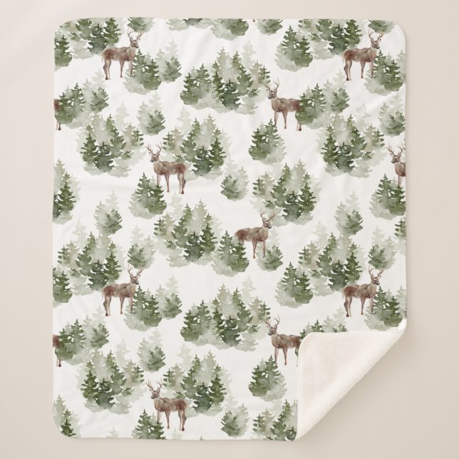 Cobertor Sherpa Deer in the Woods Evergreen Fleece Blanket (Frente)