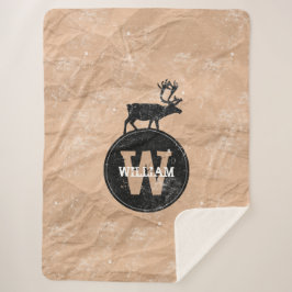 Cobertor Sherpa Deer Monogramas - Papel castanho-marrom, russo, af