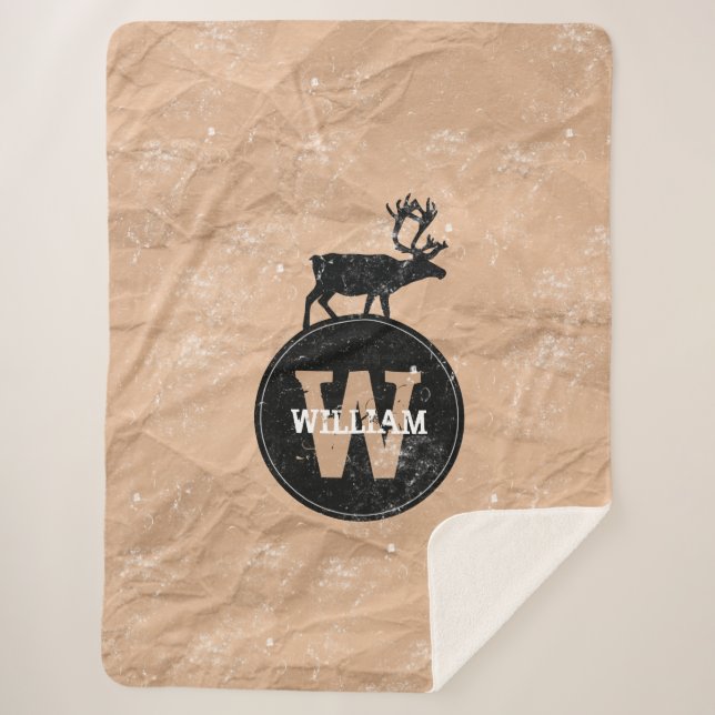 Cobertor Sherpa Deer Monogramas - Papel castanho-marrom, russo, af (Frente)