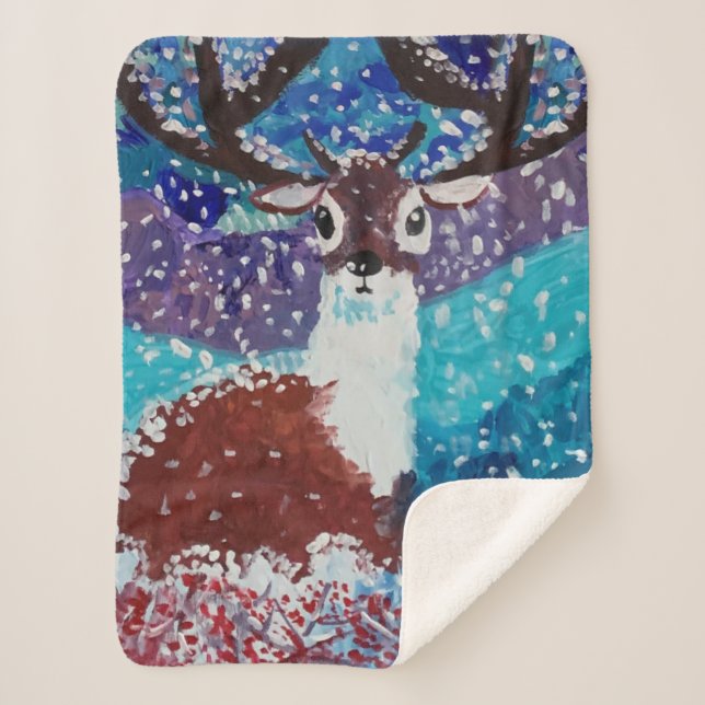 Cobertor Sherpa Deer Painting (Frente)