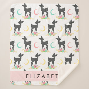 Cobertor Sherpa Deer Pattern, Baby Deer, Boho, Flores, Seu Nome