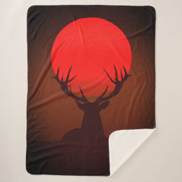 Cobertor Sherpa Deer Silhouette with Fiery Red Sunset