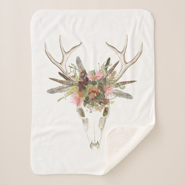 Cobertor Sherpa Deer Skull e Flores (Frente)