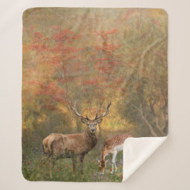 Cobertor Sherpa Deers na floresta do outono