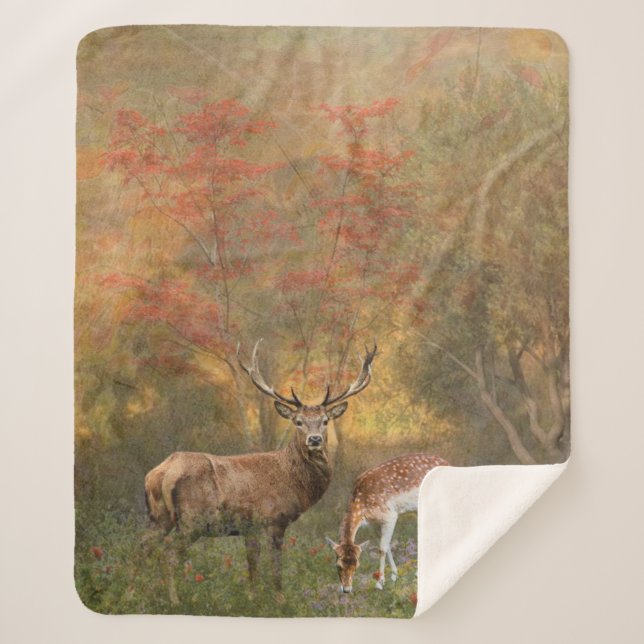 Cobertor Sherpa Deers na floresta do outono (Frente)