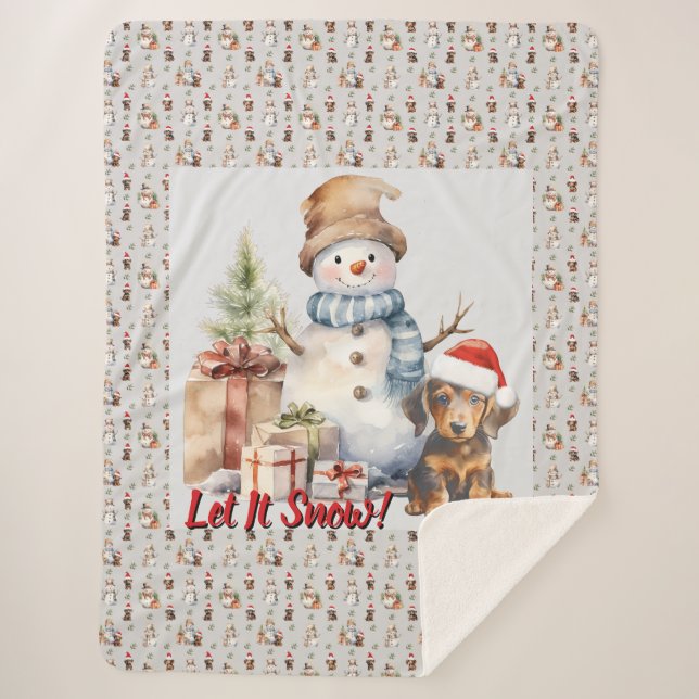 Cobertor Sherpa Deixe Snow Dachshund e Snowman (Frente)