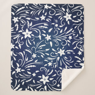 Cobertor Sherpa Denim Blooms: Padrão Floral Fundo