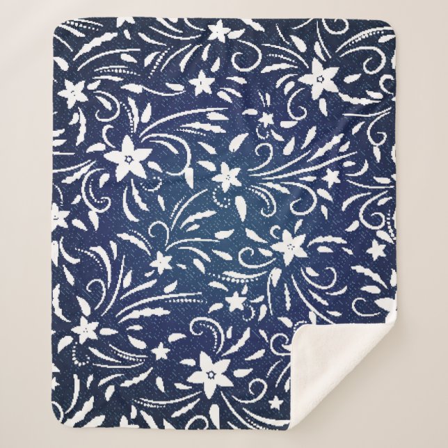Cobertor Sherpa Denim Blooms: Padrão Floral Fundo (Frente)