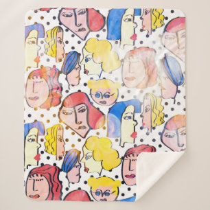 Cobertor Sherpa desenhar abstrato com uma mulher virada para a fre