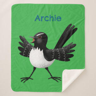 Cobertor Sherpa desenho animado australiano Willie Wagtail