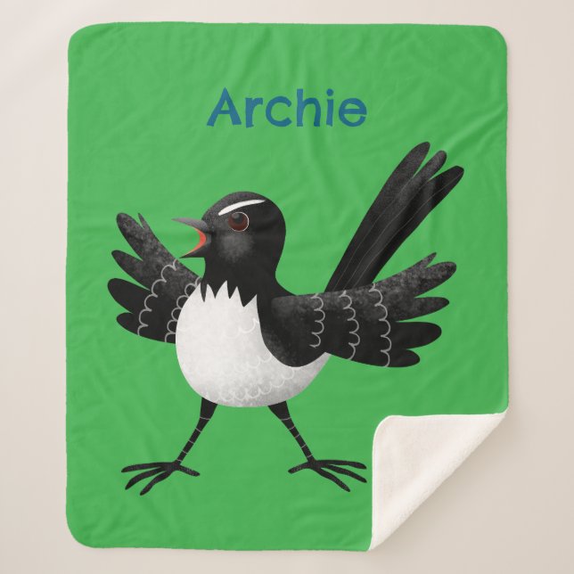 Cobertor Sherpa desenho animado australiano Willie Wagtail (Frente)