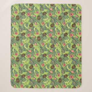Cobertor Sherpa Desenho da Fruta tropical sobre padrão verde