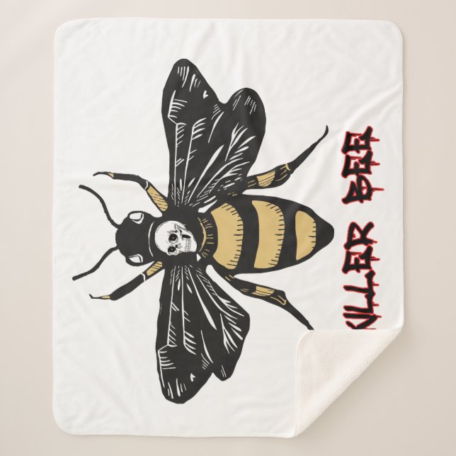 Cobertor Sherpa Desenho de abelha assassina da safra (Frente)