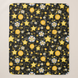 Cobertor Sherpa Desenho de padrão de flores estrelas sol brilhante