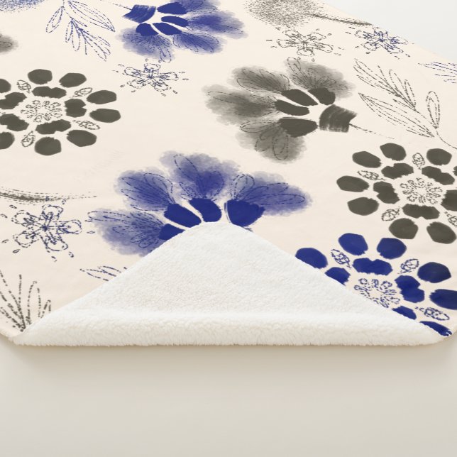 Cobertor Sherpa Desenho Floral do Lotus Azul (3/4)