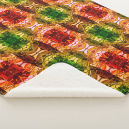 Cobertor Sherpa Desenho redondo gera formas vermelhas, verdes e do