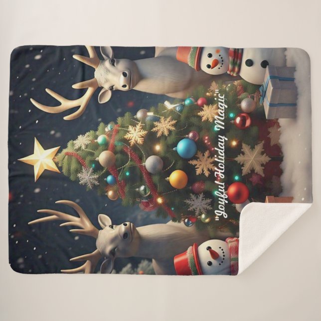 Cobertor Sherpa "Desenhos de Enfeites de Natal" (Frente (Horizontal))