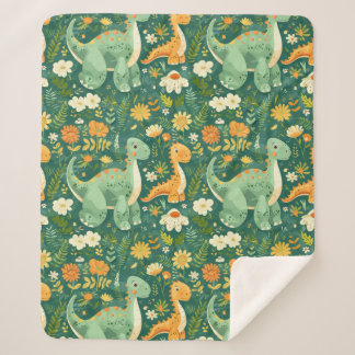 Cobertor Sherpa Desenhos do murserio dos dinassauros Boho