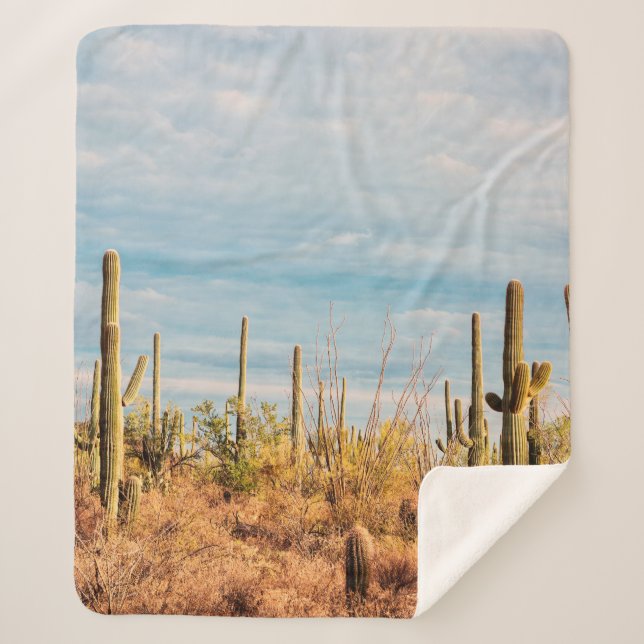 Cobertor Sherpa Deserto com cactos de Saguaro (Frente)
