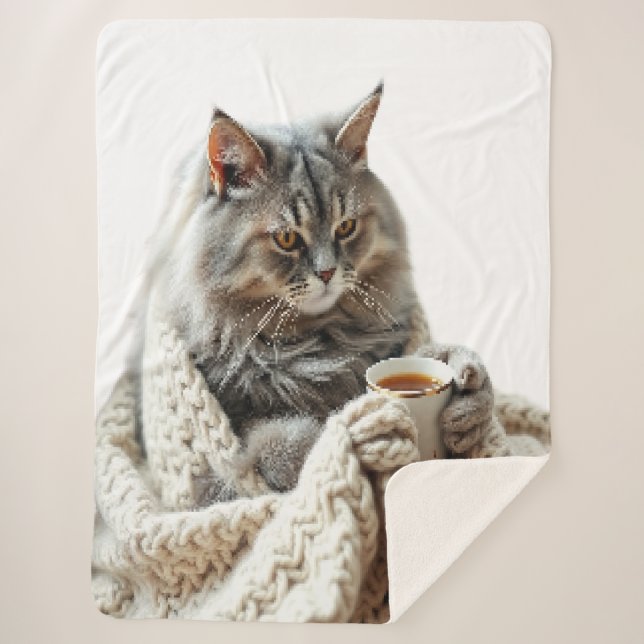 Cobertor Sherpa Desfrute do Cat Winter Tea (Frente)