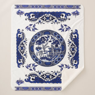 Cobertor Sherpa Design azul clássico de China do salgueiro