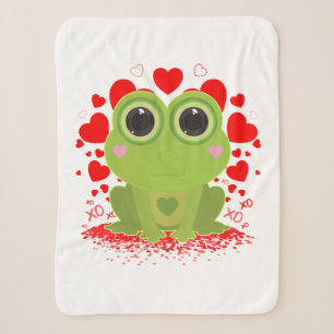 Cobertor Sherpa Design de Amor Aconchegante Coração de Sapo Kawaii