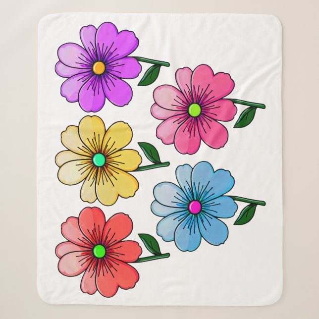 Cobertor Sherpa design de flores de 5 cores (Frente)