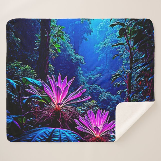 Cobertor Sherpa Design de Floresta Mística Glowing Jungle (Frente (Horizontal))