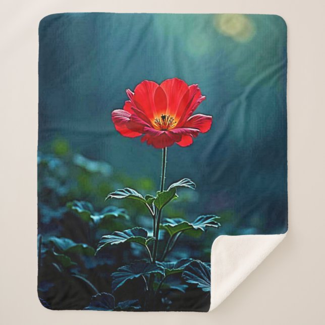 Cobertor Sherpa Design de Foco de Flor Vermelha Única (Frente)