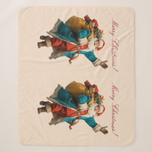 Cobertor Sherpa Design de Natal Personalizado com Papai Noel Vinta