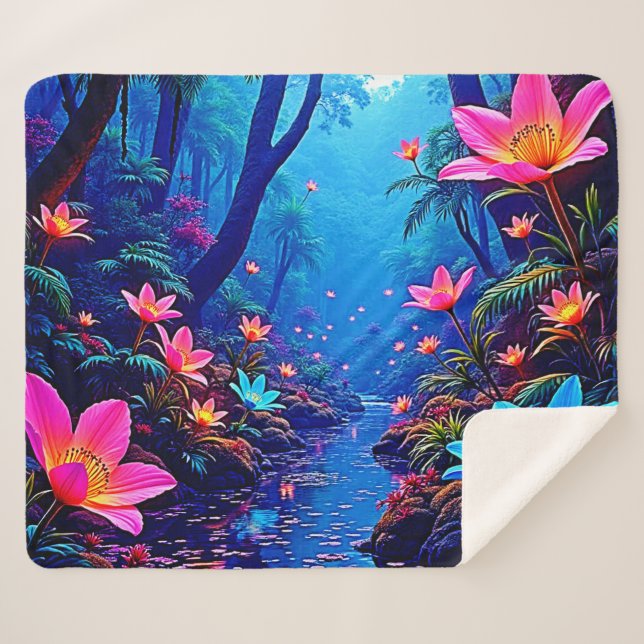 Cobertor Sherpa Design de Oásis da Selva Eetérea (Frente (Horizontal))