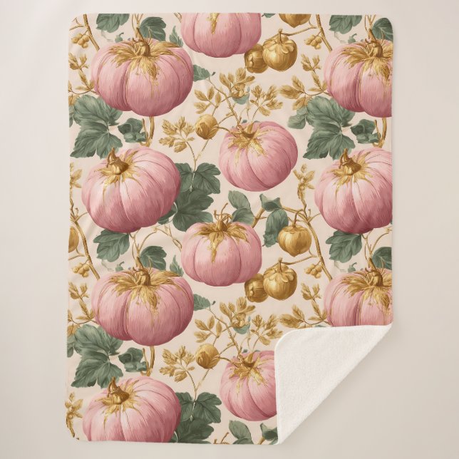 Cobertor Sherpa Design de outono de Pumpkins Rosa Elegante (Frente)