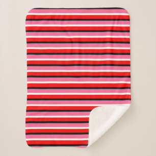 Cobertor Sherpa Design de Padrão de Faixa Rosa Vermelha