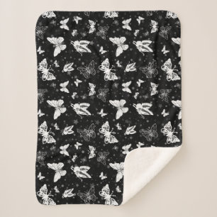 Cobertor Sherpa Design de Padrão de Ilustração de Borboleta Branca