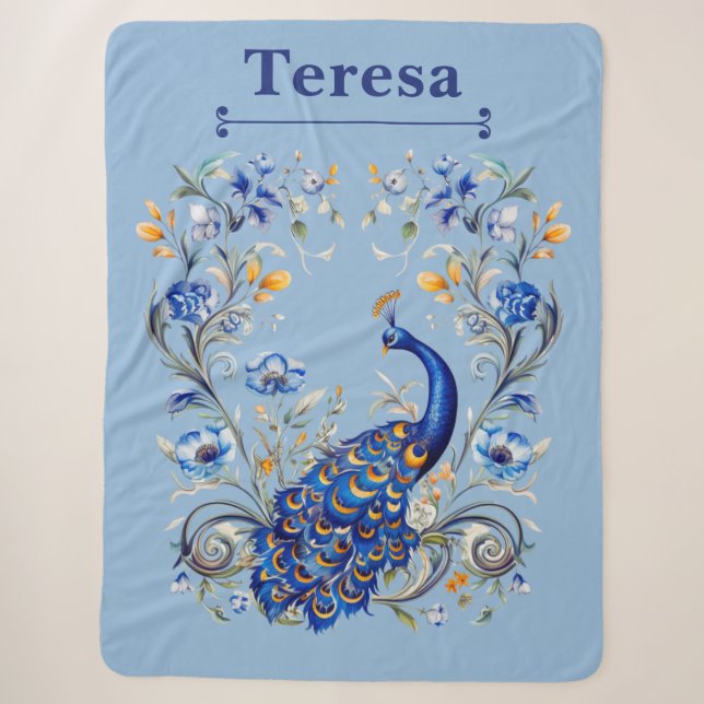 Cobertor Sherpa Design de Peacock Personalizado - Presente Elegant (Frente)