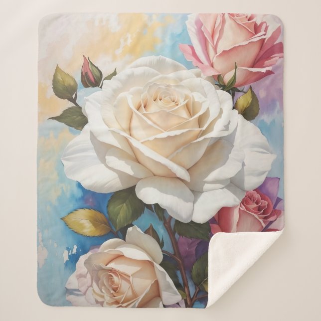 Cobertor Sherpa Design de pintura Rose Bouquet (Frente)
