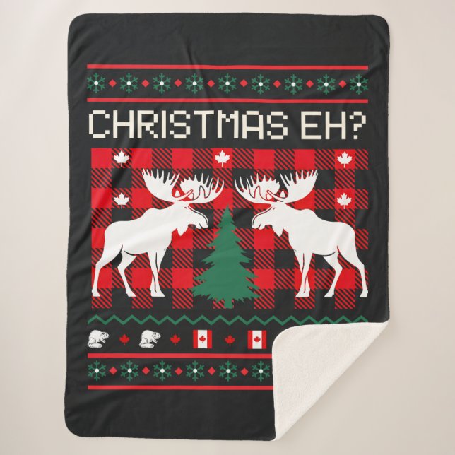 Cobertor Sherpa Design de Suéter de Natal Feio Canadiano (Frente)
