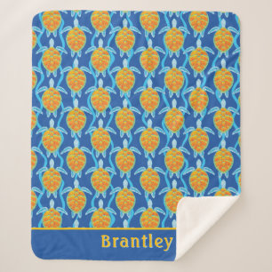 Cobertor Sherpa Design de Tartaruga Laranja Azul-Colorida