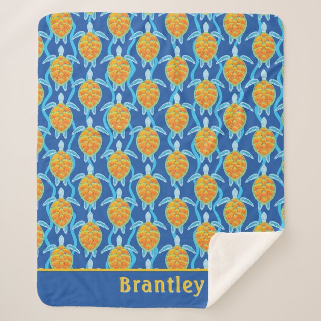 Cobertor Sherpa Design de Tartaruga Laranja Azul-Colorida (Frente)