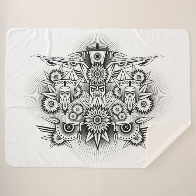 Cobertor Sherpa Design de Tribo Artístico (Frente (Horizontal))