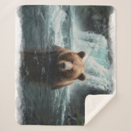 Cobertor Sherpa Design de Vida Selvagem de Urso Grizzly e Cascata