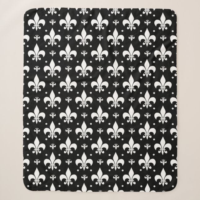 Cobertor Sherpa Design do padrão Fleur-de-lis preto (Frente)