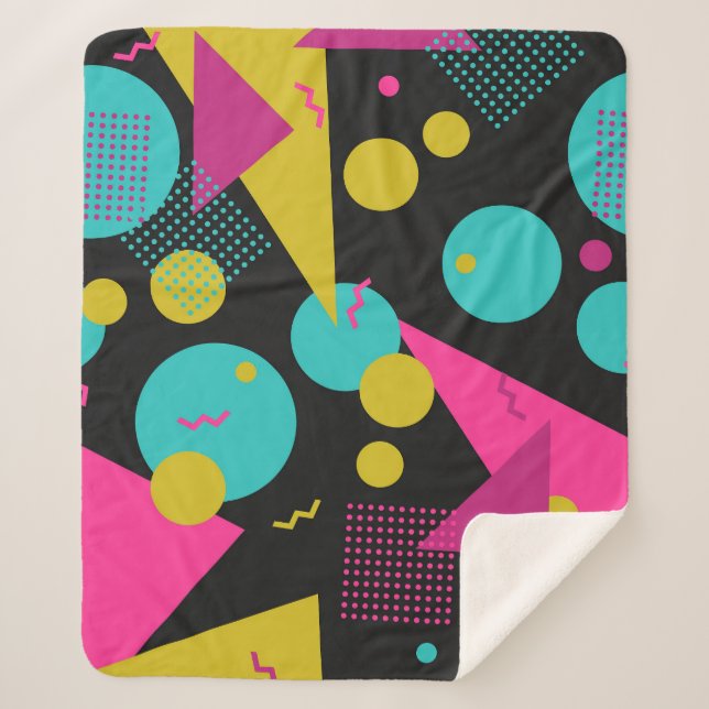 Cobertor Sherpa Design Geométrica de Memphis dos anos 80 (Frente)