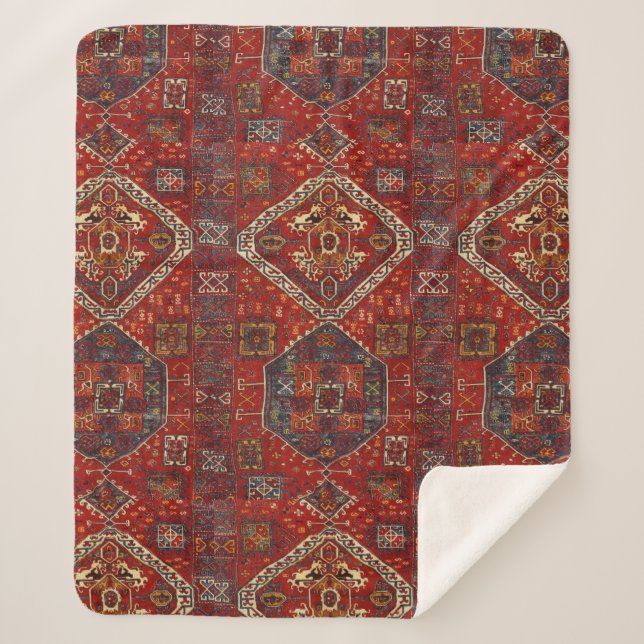 Cobertor Sherpa Design oriental do tapete na obscuridade - no5 (Frente)