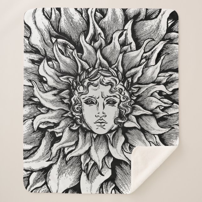 Cobertor Sherpa Deus de Apollo Sun preto e branco (Frente)